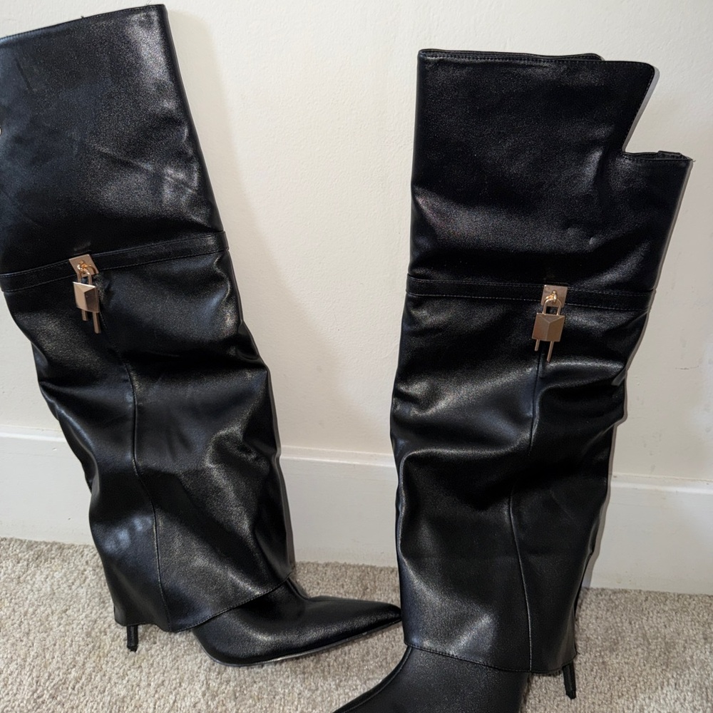 Fashion Nova Shiny Black Over the Knee Boots